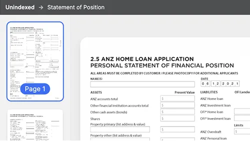 OneTwo document viewer showing an ANZ home loan personal statement of financial position