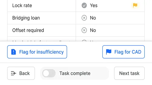 OneTwo operator console with Flag for insufficiency and Flag for CAD actions
